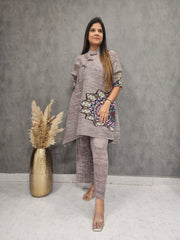 GREY PRINTED PLEATED STYLE CO-ORD SET