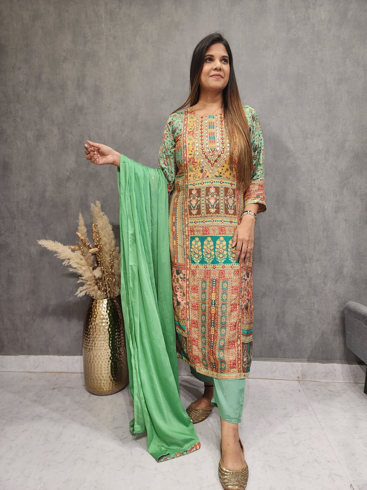 Meher green digital print pakistani suit