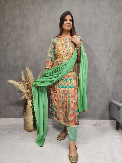 Meher green digital print pakistani suit