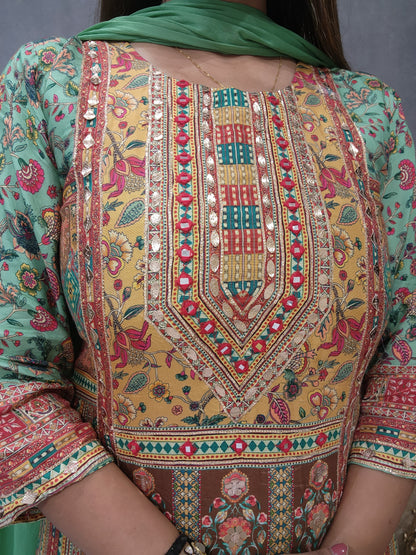 Meher green digital print pakistani suit