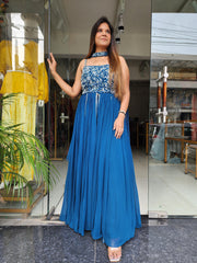 SALMA TEAL BLUE CENTRE SLIT LONG MAXI DRESS