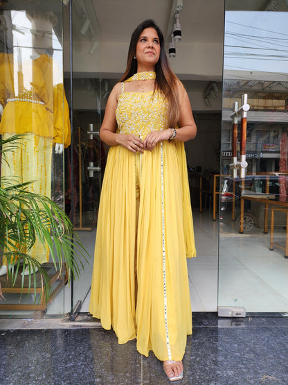 SALMA YELLOW CENTRE SLIT LONG MAXI DRESS