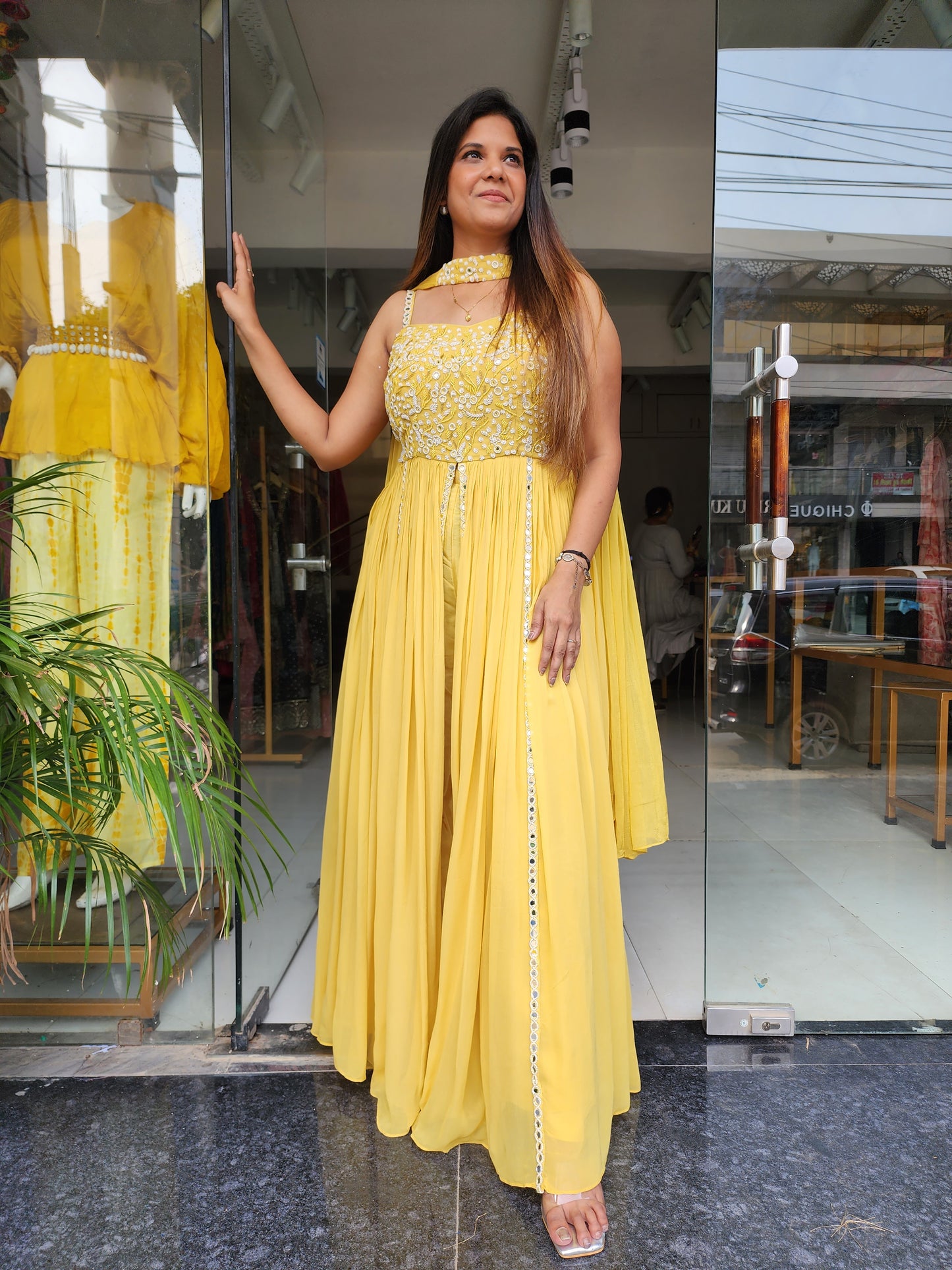 SALMA YELLOW CENTRE SLIT LONG MAXI DRESS