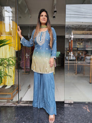 POWDER BLUE OMBRE GARARA SUIT WITH REAL MIRROR WORK
