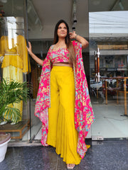 CHERRY AND MANGO YELLOW DIVIDER SET WITH LONG CAPE