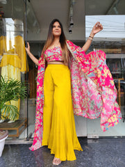 CHERRY AND MANGO YELLOW DIVIDER SET WITH LONG CAPE