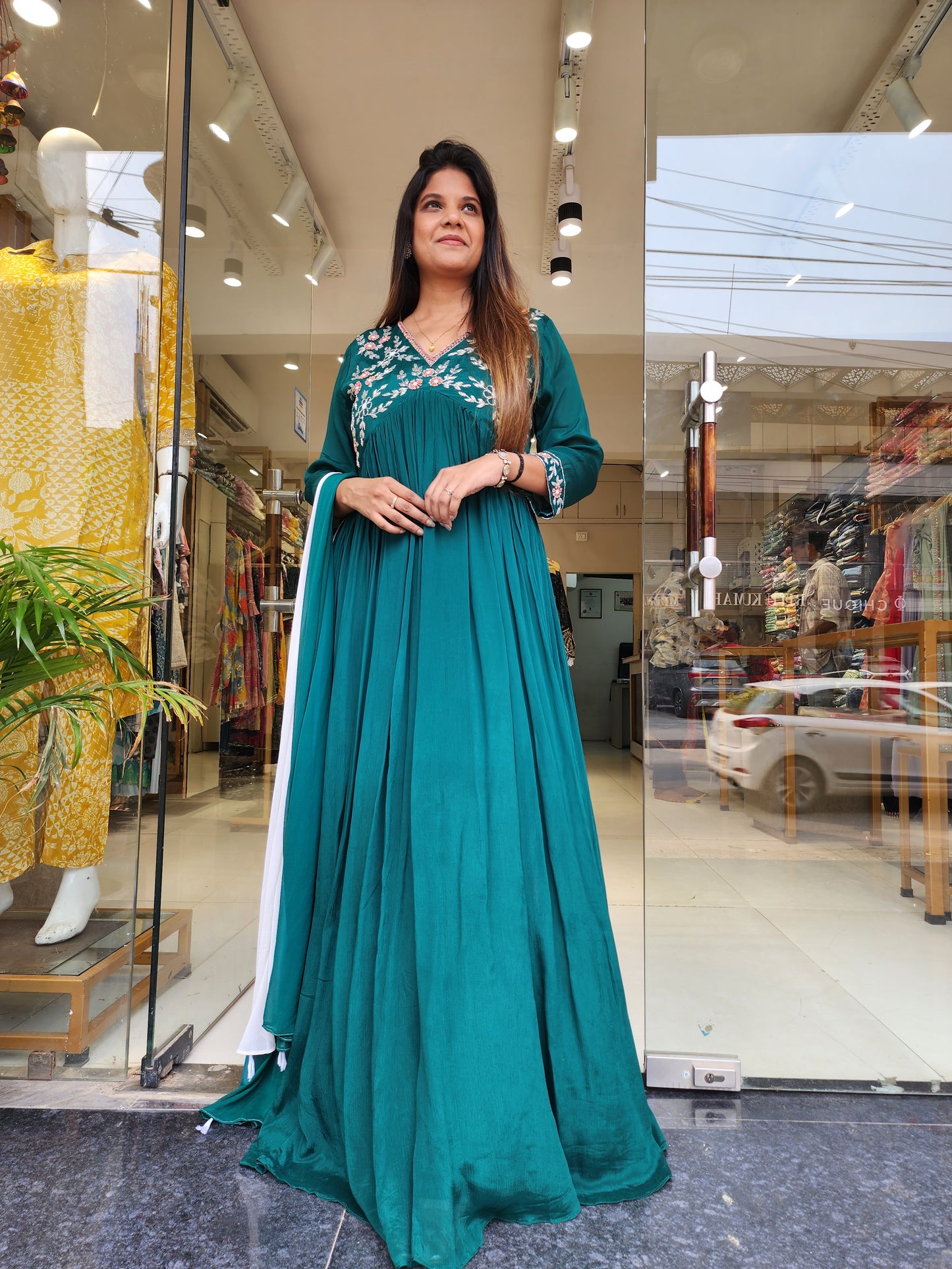 TEAL GREEN ALIA NECK MAXI GOWN