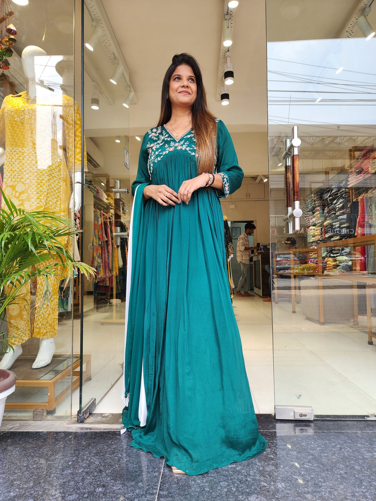 TEAL GREEN ALIA NECK MAXI GOWN