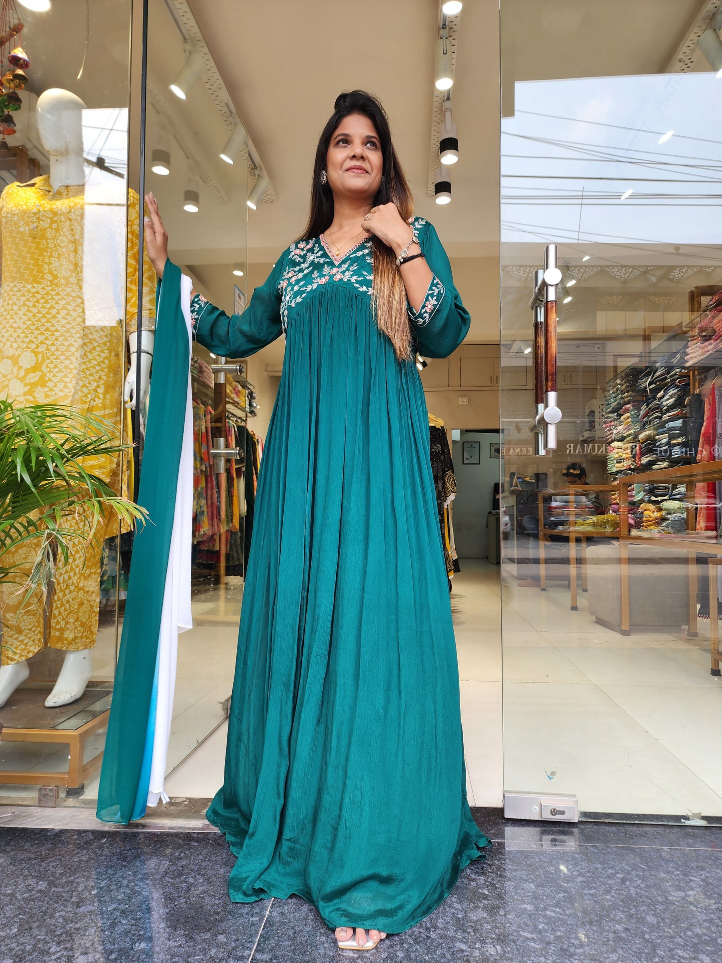 TEAL GREEN ALIA NECK MAXI GOWN