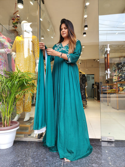 TEAL GREEN ALIA NECK MAXI GOWN