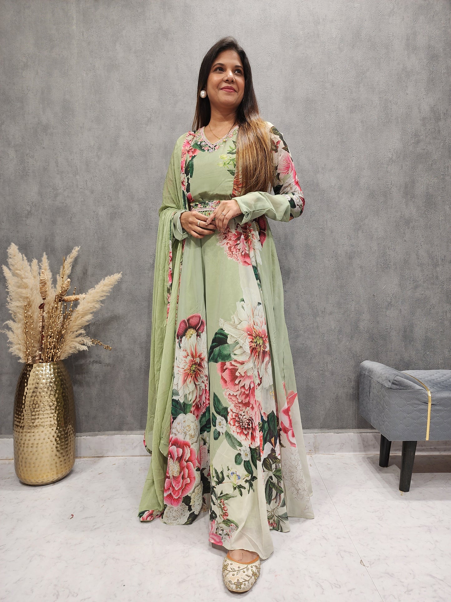 MINT GREEN FLORAL PRINT MAXI DRESS