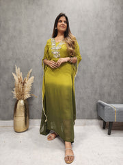 OMBRE OLIVE EMBROIDERED KAFTAAN MAXI DRESS