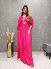 DAZZLE PINK EMBROIDED MAXI DRESS
