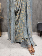 2 IN 1 STYLISH DRAPE GREY SAREE WITH BELT AND CAPE