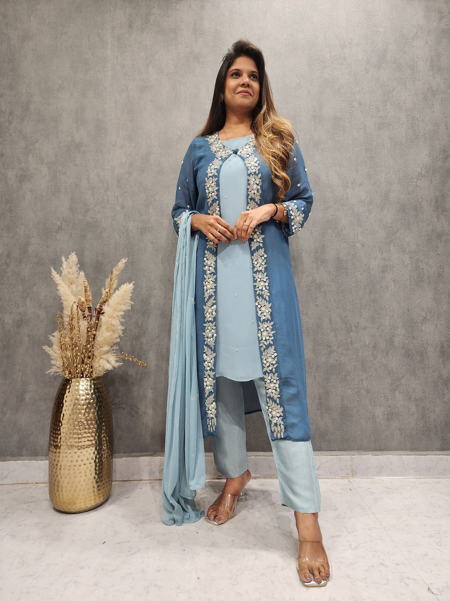 Classy powder blue high low co-ord set