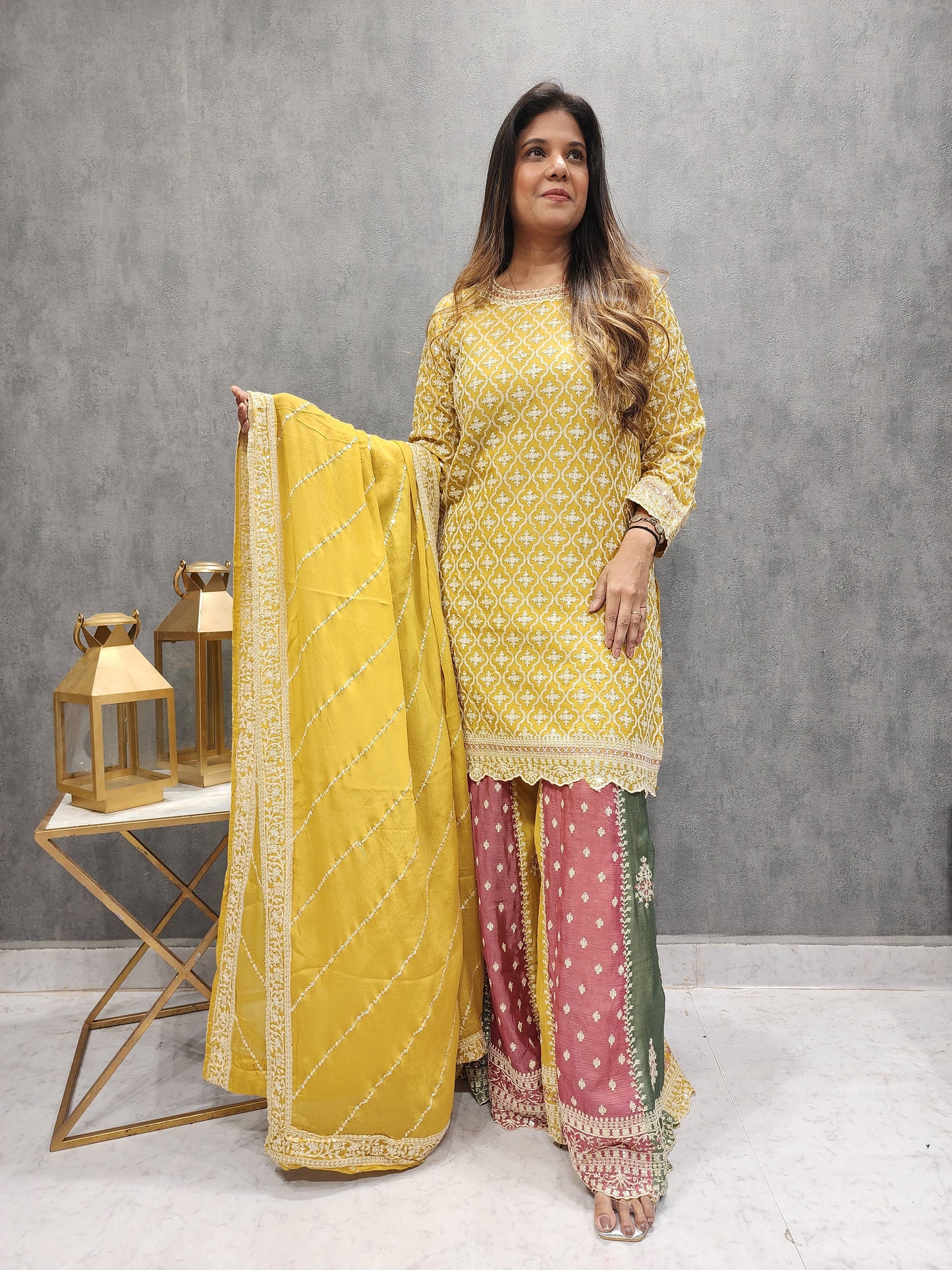 PADMAWAT YELLOW MULTI SHADE EMBROIDED SHARARA SUIT