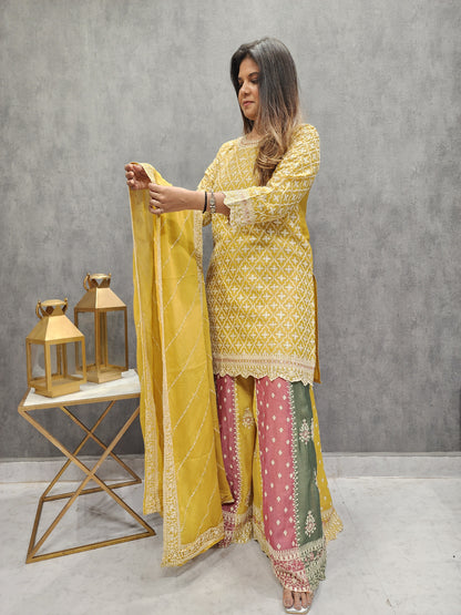 PADMAWAT YELLOW MULTI SHADE EMBROIDED SHARARA SUIT