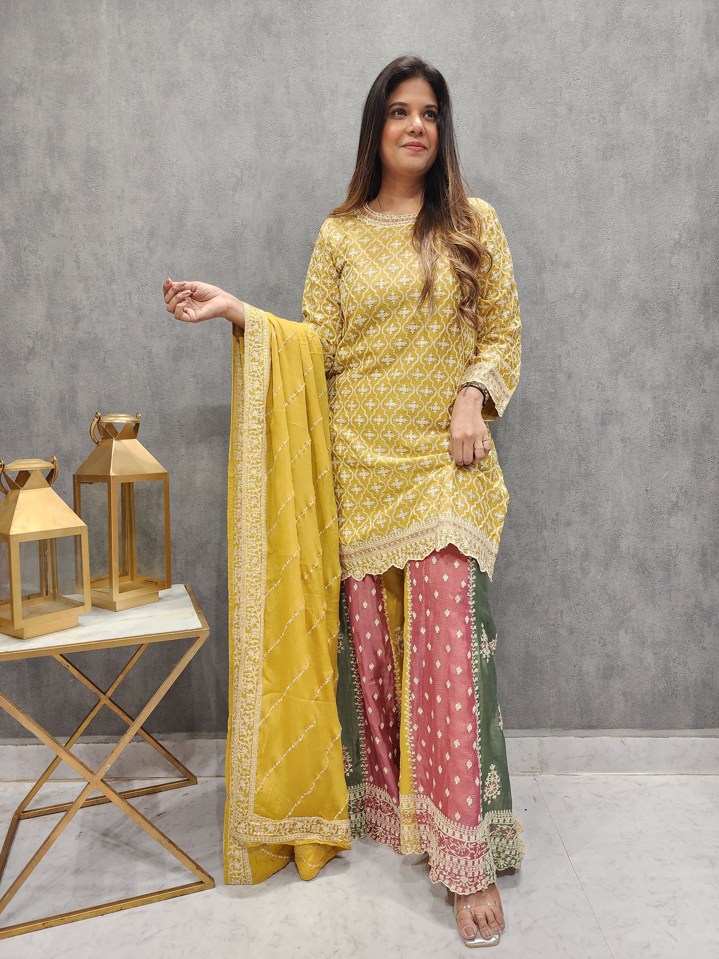 PADMAWAT YELLOW MULTI SHADE EMBROIDED SHARARA SUIT