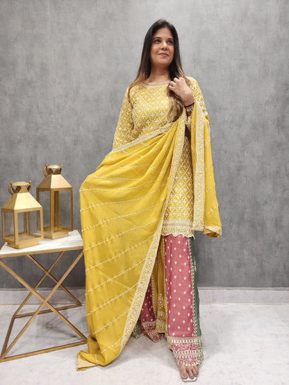 PADMAWAT YELLOW MULTI SHADE EMBROIDED SHARARA SUIT