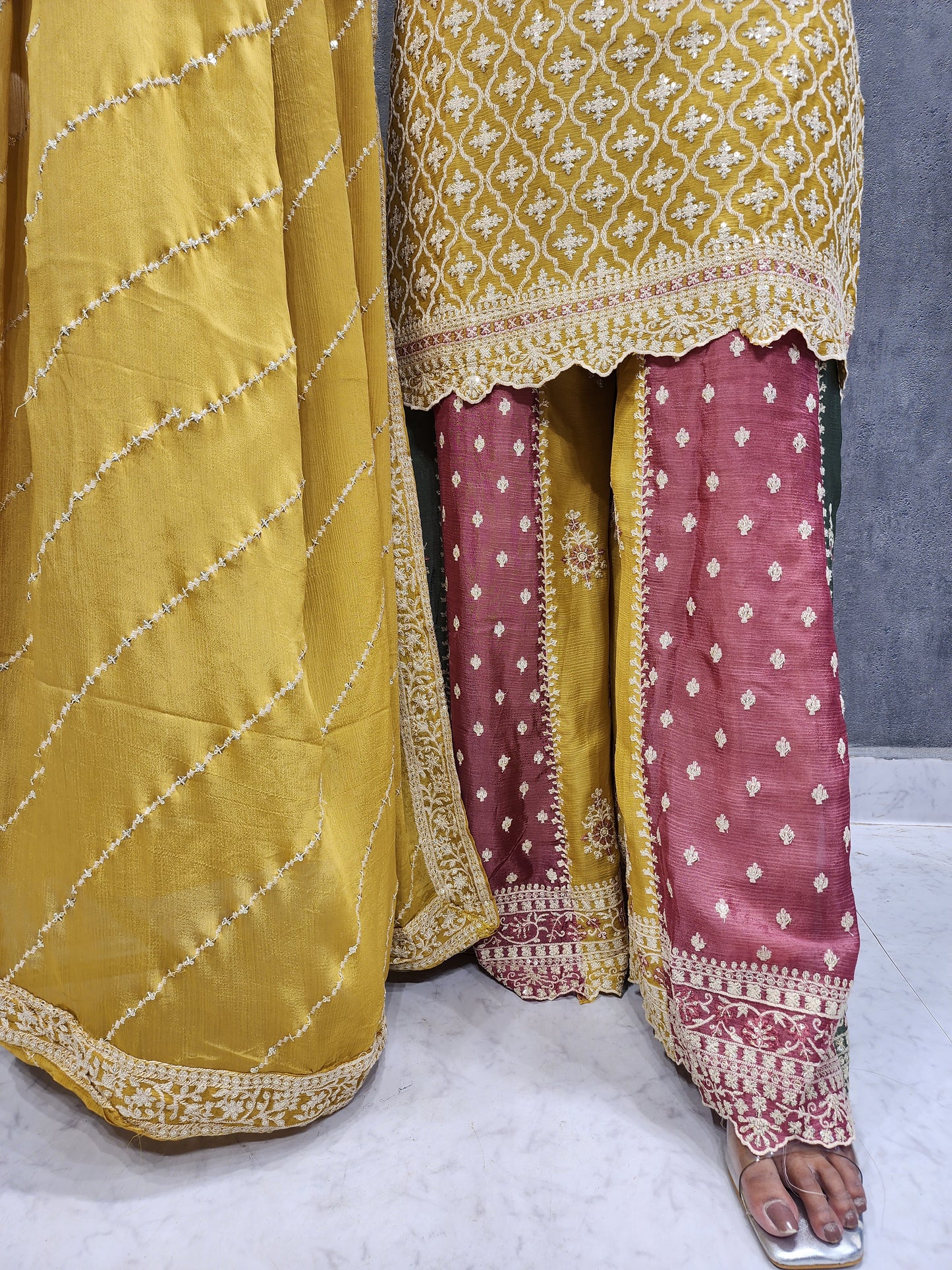 PADMAWAT YELLOW MULTI SHADE EMBROIDED SHARARA SUIT