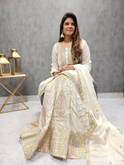 MANNAT OFF-WHITE EMBROIDED SKIRT WITH LONG KURTI AND DUPATTA