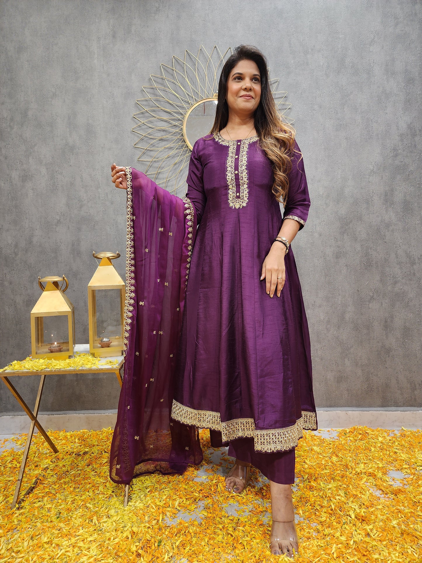 KARISHMA PURPLE ANARKALI PALZO SUIT