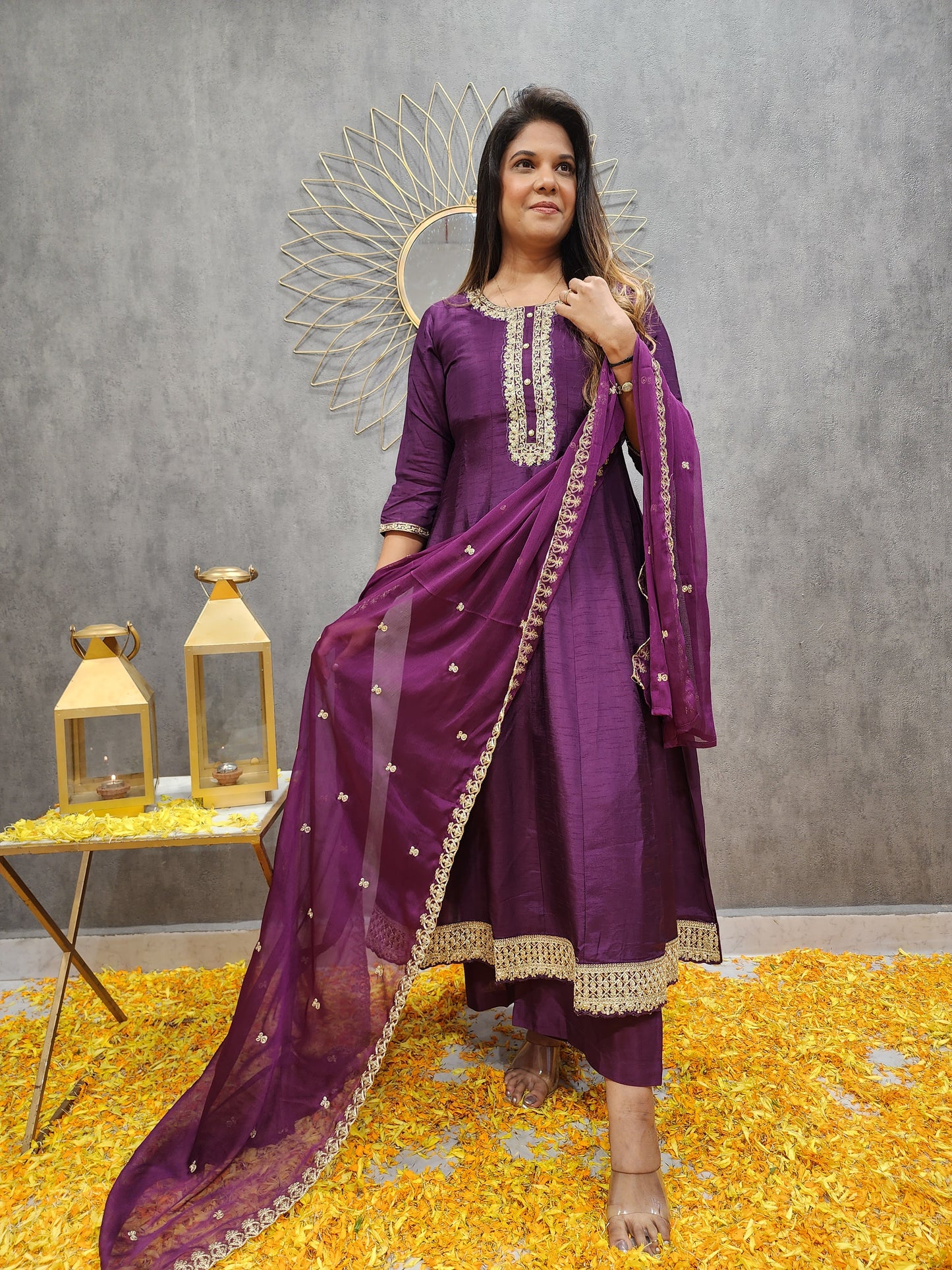 KARISHMA PURPLE ANARKALI PALZO SUIT