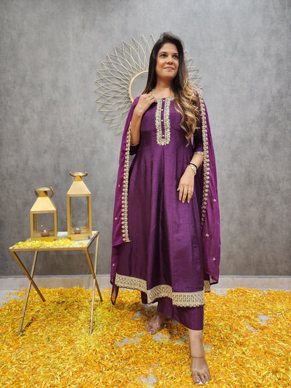 KARISHMA PURPLE ANARKALI PALZO SUIT