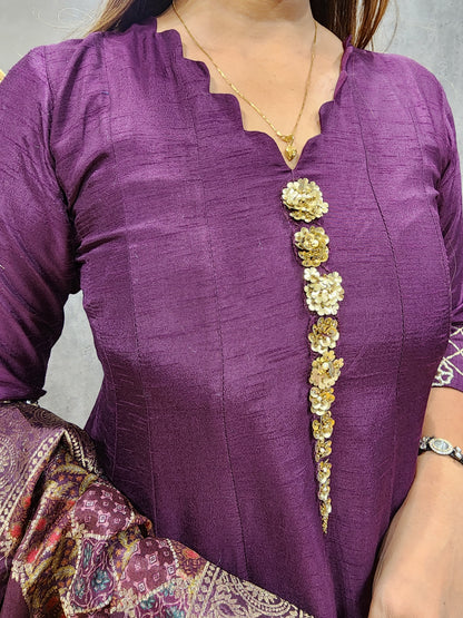 Wine anarkali suit with weaving dupatta