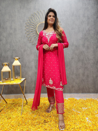 NUSRAT RED KARWA EMBROIDERED PANT SUIT