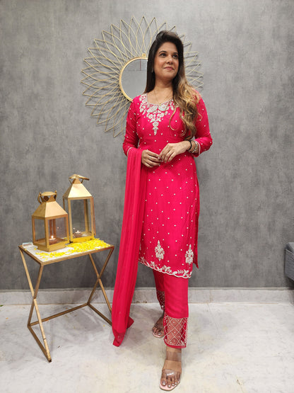 NUSRAT RED KARWA EMBROIDERED PANT SUIT