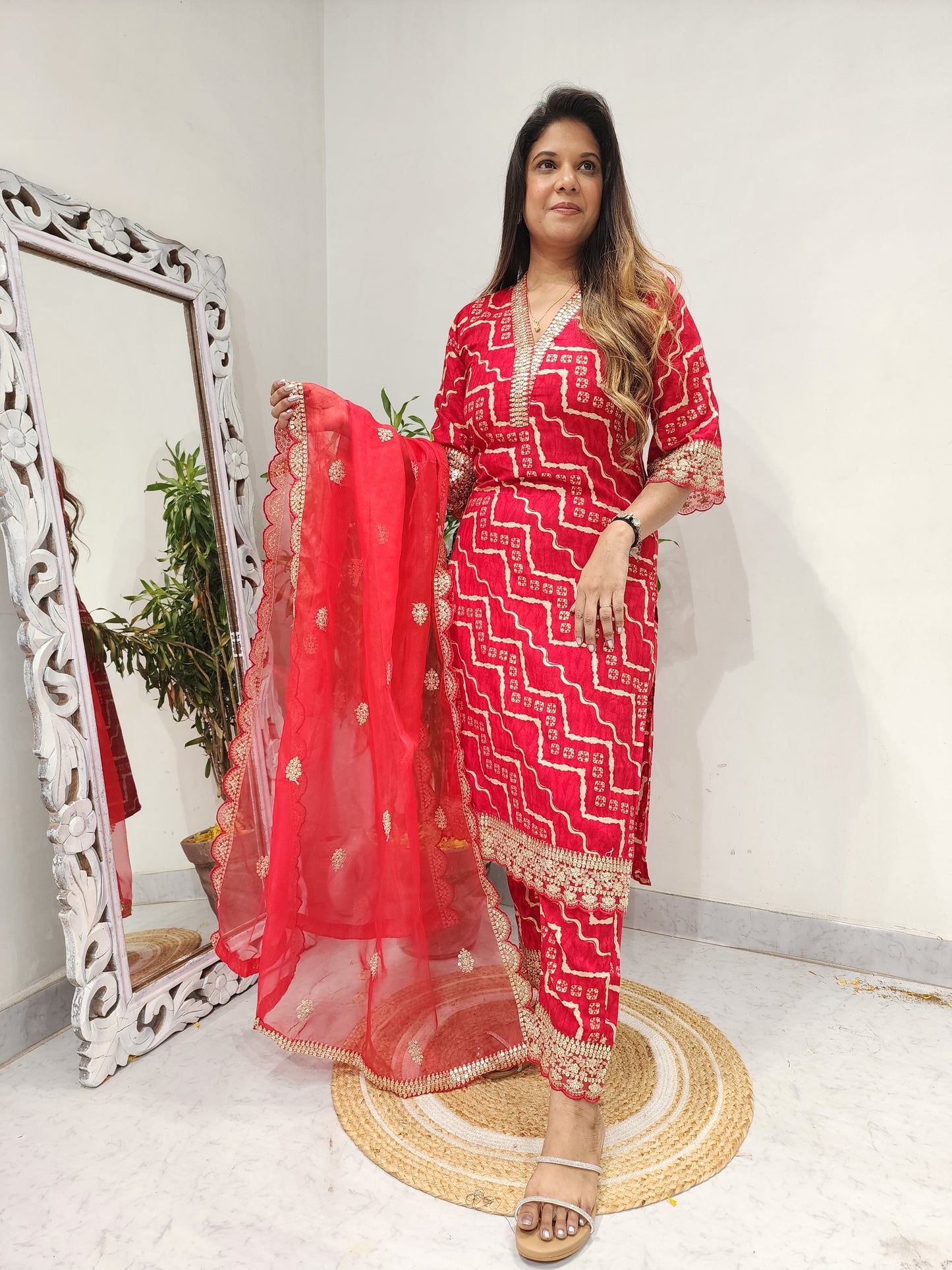 HEER RED PANT SUIT WITH ORGANZA DUPATTA