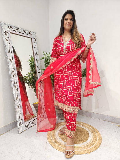 HEER RED PANT SUIT WITH ORGANZA DUPATTA