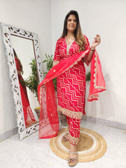 HEER RED PANT SUIT WITH ORGANZA DUPATTA