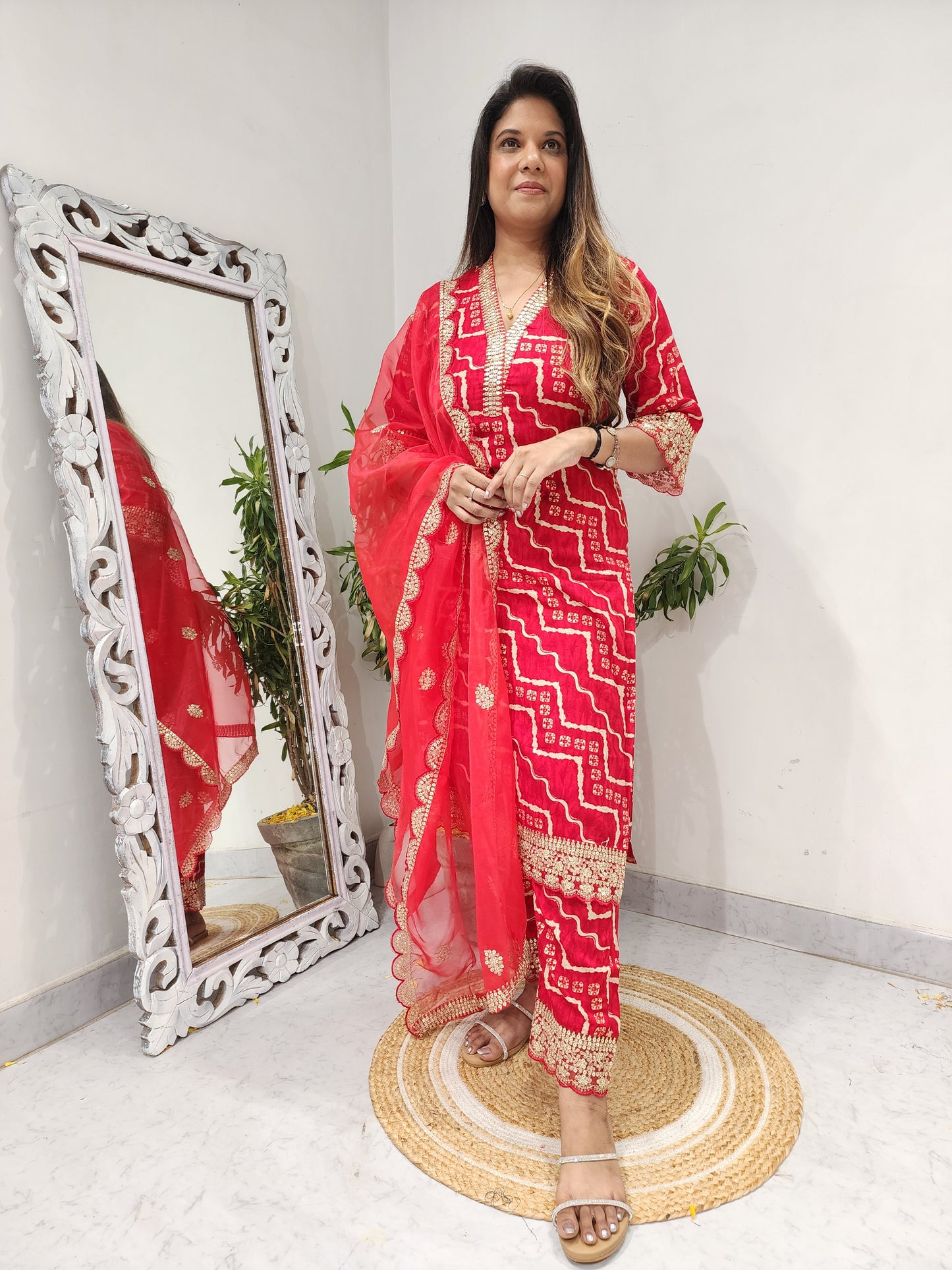 HEER RED PANT SUIT WITH ORGANZA DUPATTA