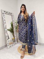 HEER BLUE PANT SUIT WITH ORGANZA DUPATTA