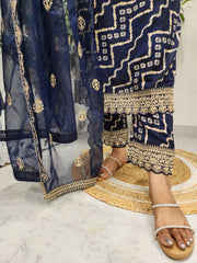 HEER BLUE PANT SUIT WITH ORGANZA DUPATTA