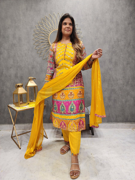 Yellow colour suit on sale punjabi