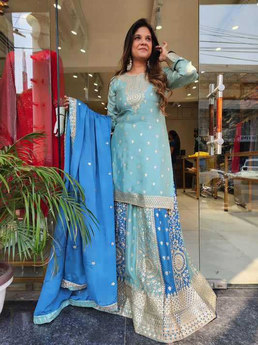 MEHRUNISA SHADES OF BLUE LEHENGA DRESS