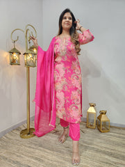 SHADES OF PINK FLORAL EMBROIDED PANT SUIT