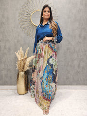 TEAL BLUE SEQUENCE SKIRT WITH SATIN SHIRT INDOWESTERN DRESS