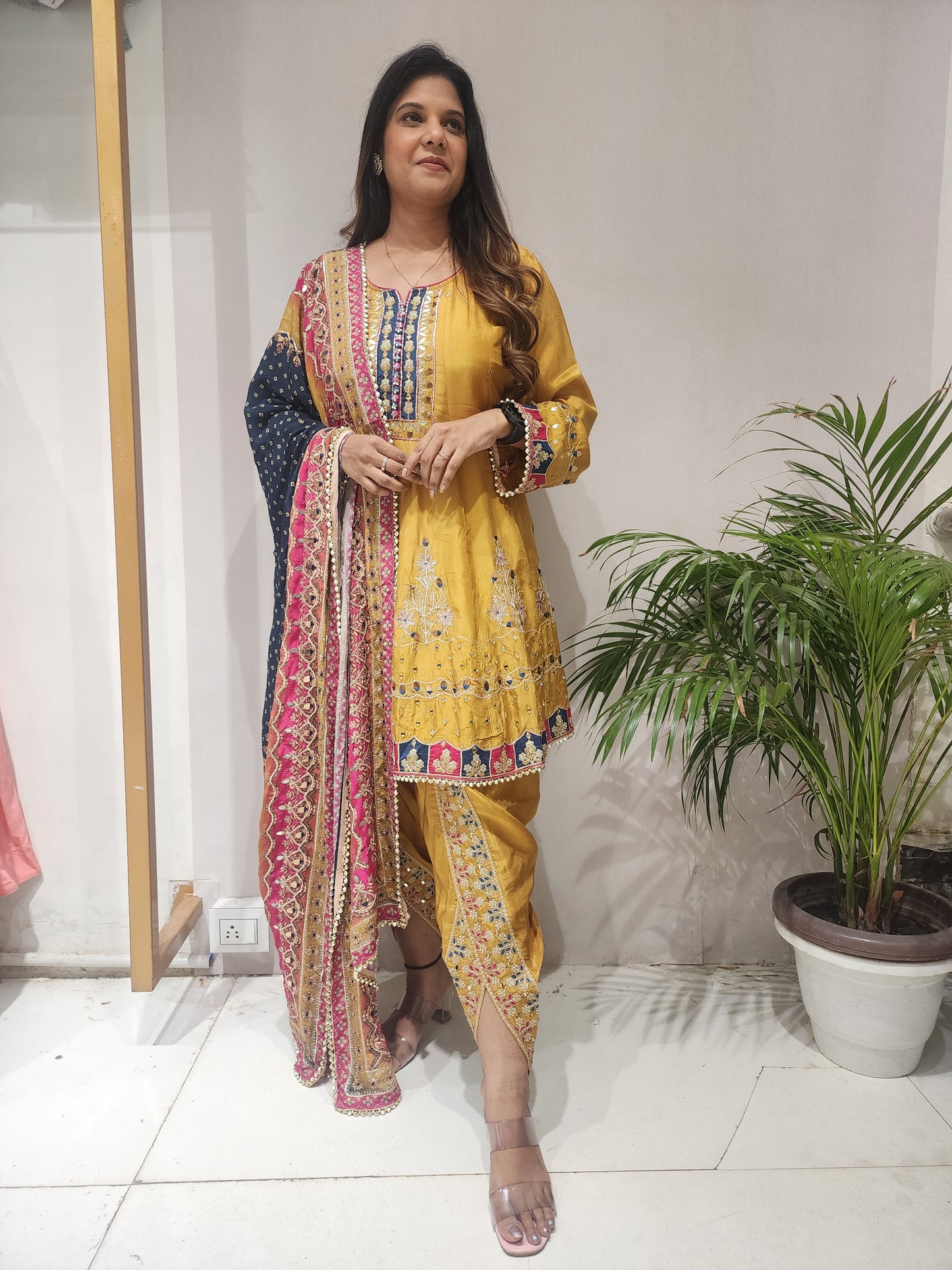 SHEHNAZ SHORT ANARKALI WITH TULIP PANT IN MULTI COLOUR