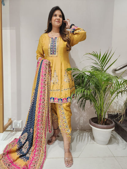 SHEHNAZ SHORT ANARKALI WITH TULIP PANT IN MULTI COLOUR