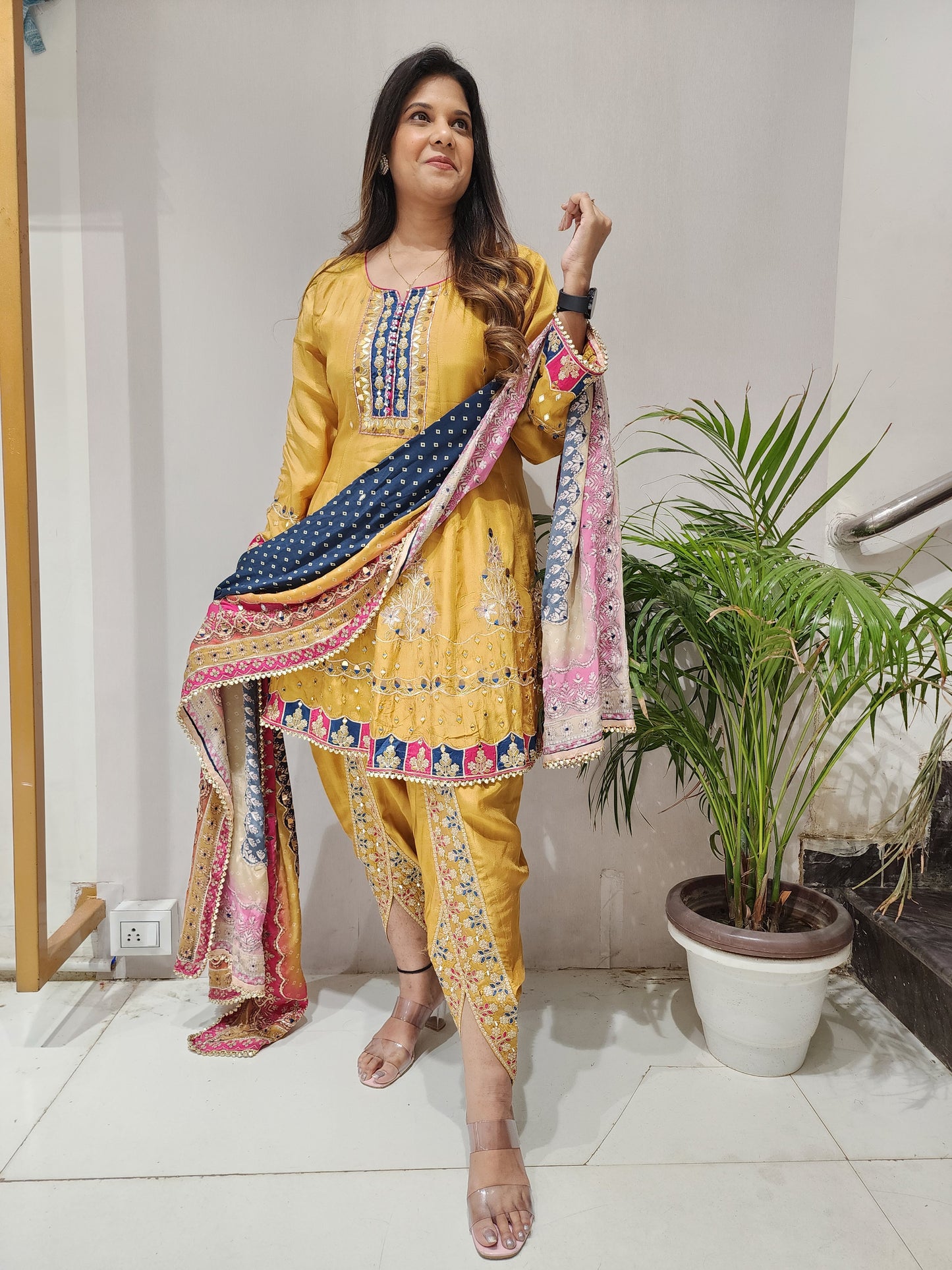 SHEHNAZ SHORT ANARKALI WITH TULIP PANT IN MULTI COLOUR