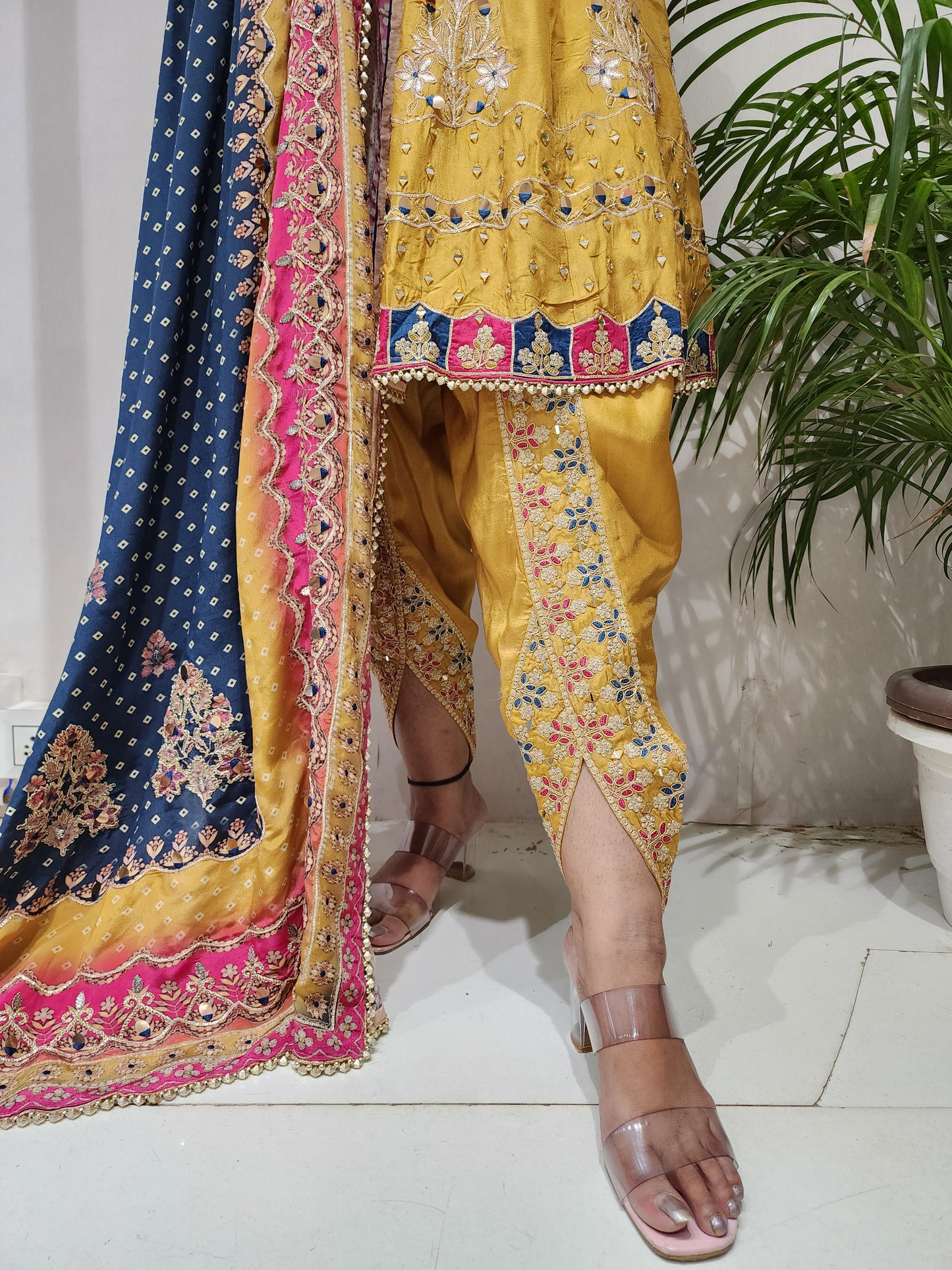 SHEHNAZ SHORT ANARKALI WITH TULIP PANT IN MULTI COLOUR