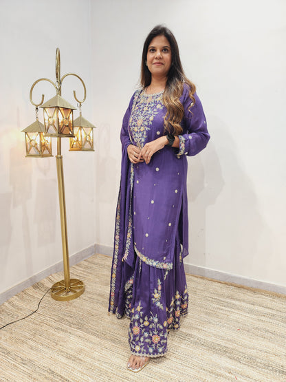 ARDAS PURPLE EMBROIDERED CHINON GARARA SET