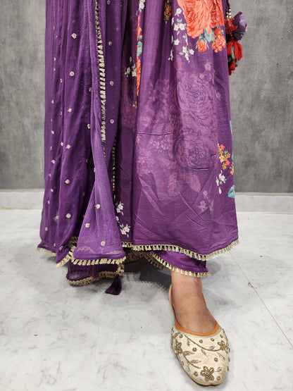 SANIYA PURPLE FLORAL ANARKALI SUIT WITH PANT