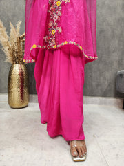 HOTPINK EMBROIDERED CAPE COWL DRESS