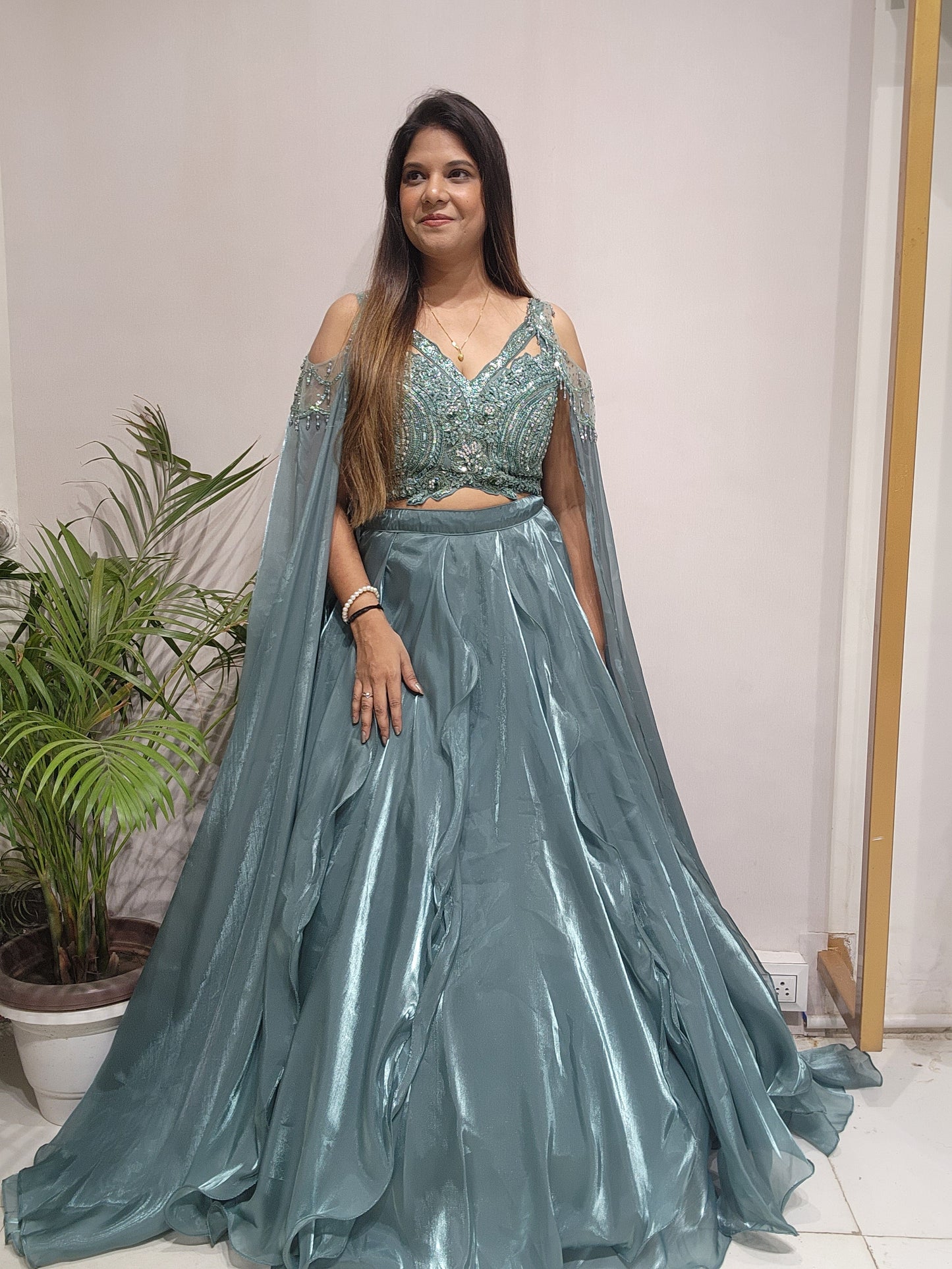 BEATS METTALIC GREEN  PRINCESS LEHENGA