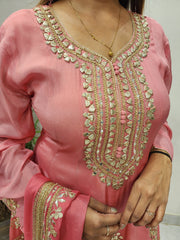 PEACHY PINK SHORT ANARKALI WITH GOTAPATTI TULIP PANT